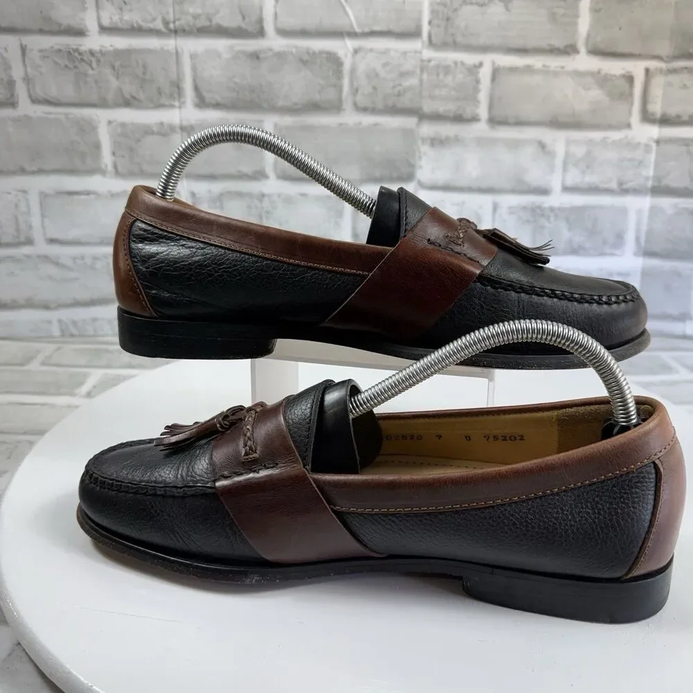 Cole Haan Men's 9 Black Brown Leather Slip Kiltie Tassel Loafer Casual Shoes